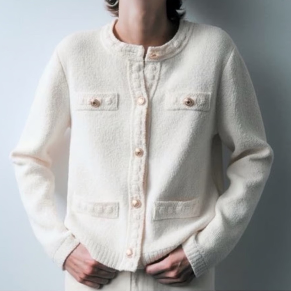 NWT H&M Cream Knit Cardigan Gold Buttons Size L